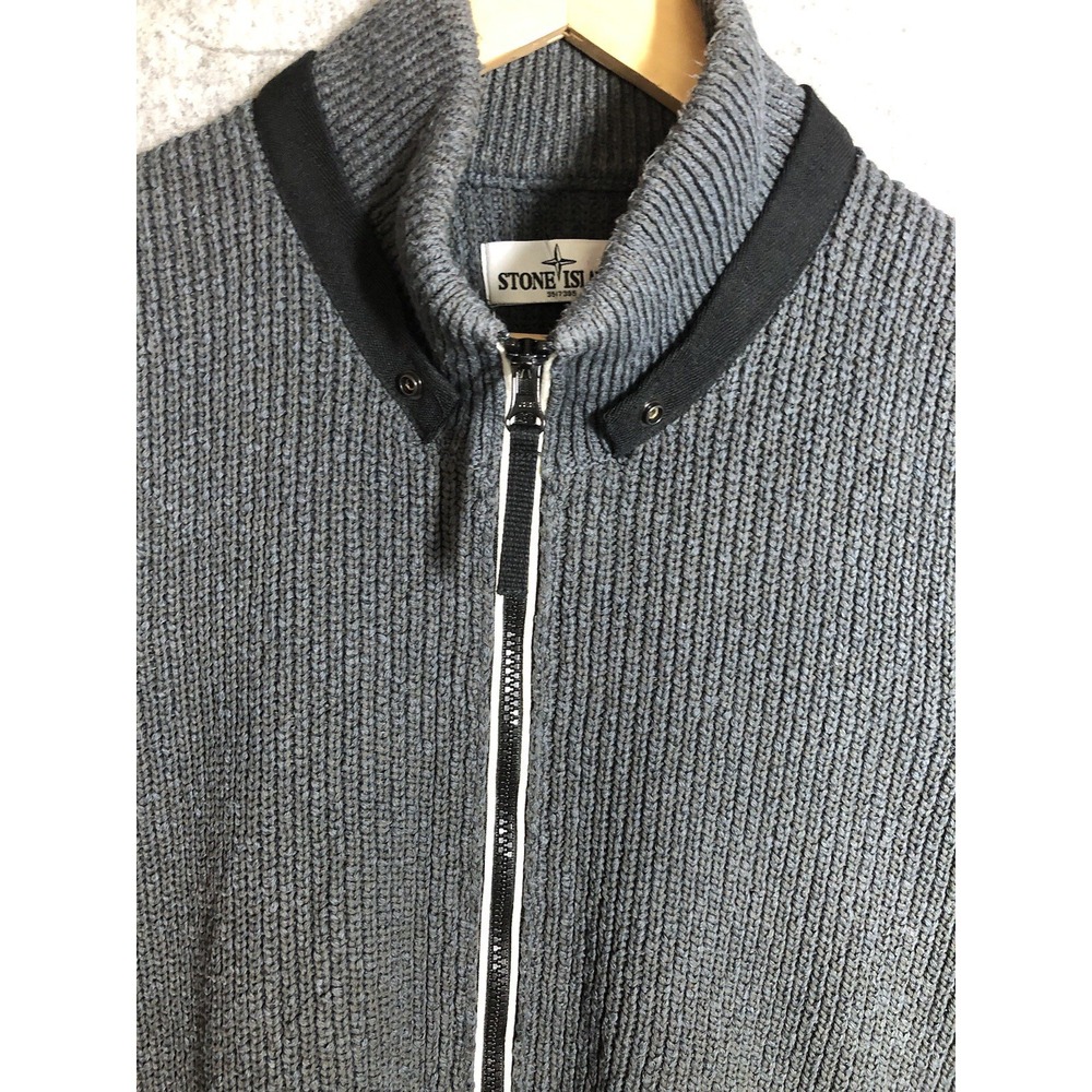Stone Island Vest Men Gray Large Sweater Knit Pockets Logo Patch Outdoor Classic